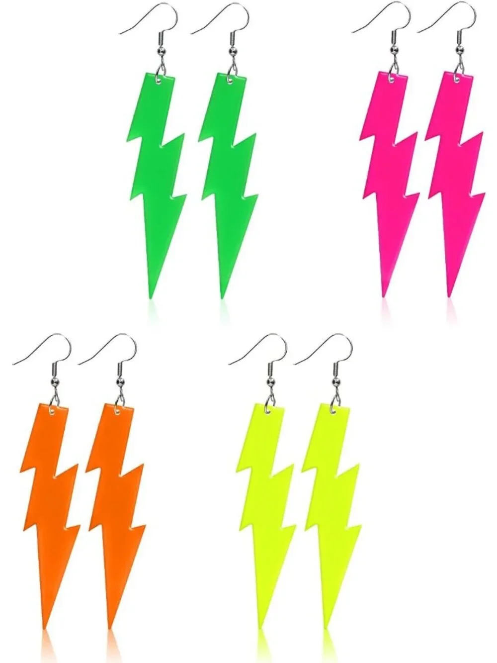 4 Pairs 80S Candy Color Acrylic Neon Lightning Pendant Earrings for Women Retro